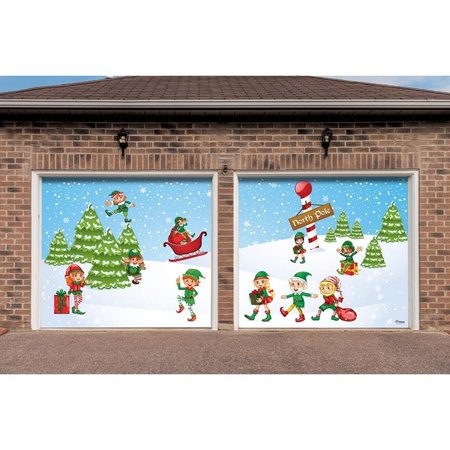 MY DOOR DECOR My Door Decor 285901XMAS-026 7 x 8 ft. North Pole Elves Christmas Door Mural Sign Split Car Garage Banner Decor; Multi Color 285901XMAS-026